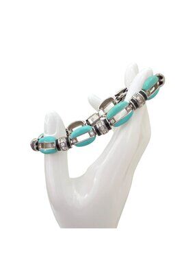 Turquoise & Rhinestone Link Bracelet Silver-Tone  Y2K Style Statement Chic